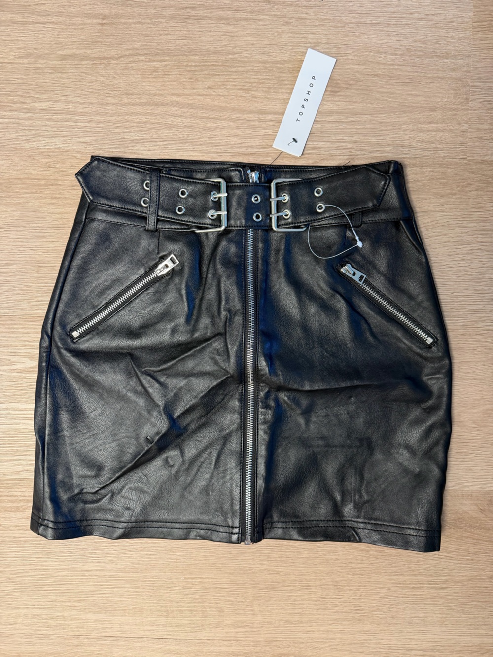 Topshop Black Faux Leather Skirt with Silver Hardware